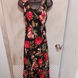 Mary McFadden Black and Red Floral Maxi Dress
